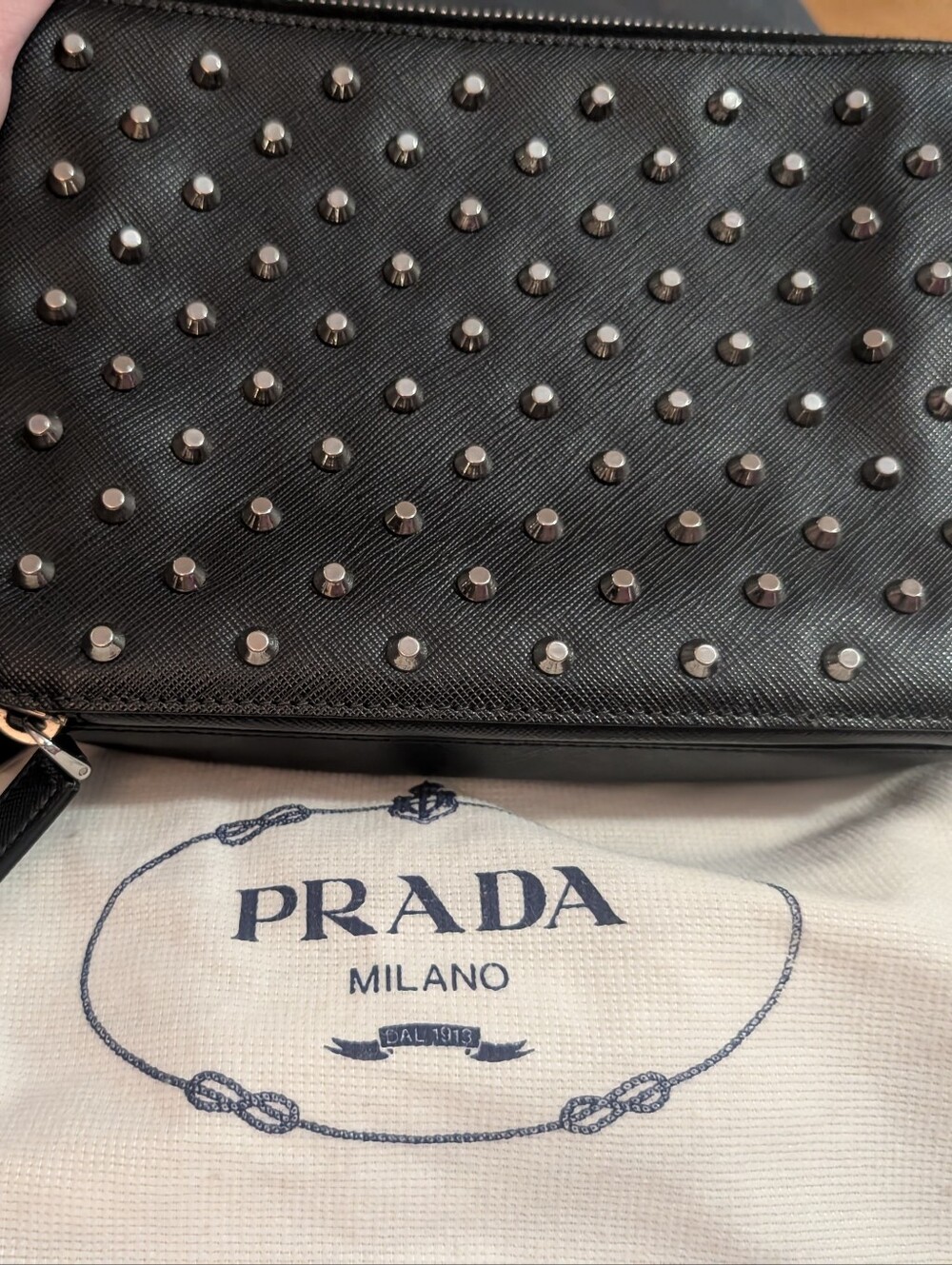 Prada Aoyama Lmtd Edition Japanese Exclusive Black Studded Leather Clutch Like